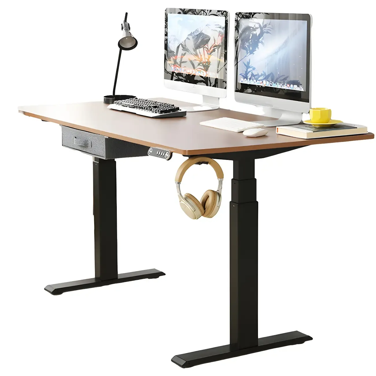 Elegant Solid Wood Height-Adjustable Standing Desk with Storage Image - 7