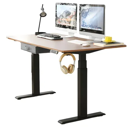 Elegant Solid Wood Height-Adjustable Standing Desk with Storage Image - 7