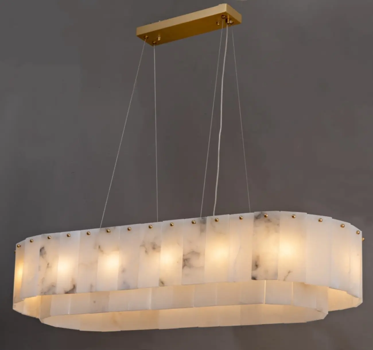 Modern White Alabaster Brass Long Oval Pendant Island Lights Image - 6 | homeyfad