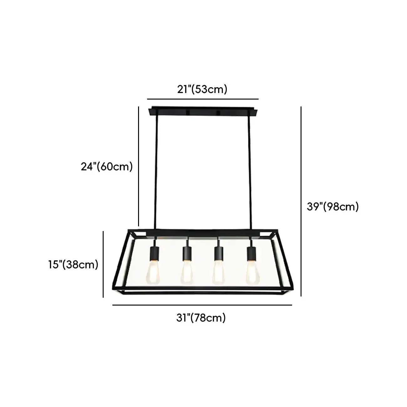 Industrial Gold Rectangle Adjustable Kitchen Island Light #size | homeyfad
