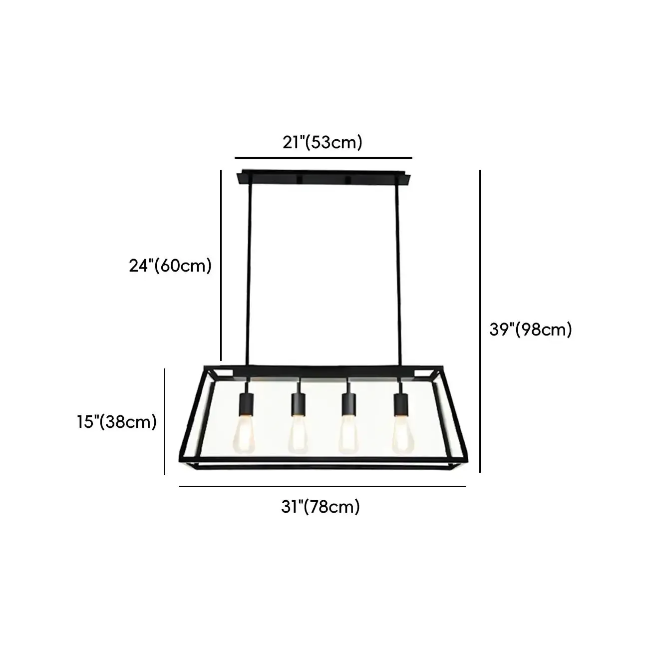 Industrial Gold Rectangle Adjustable Kitchen Island Light #size