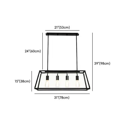 Industrial Gold Rectangle Adjustable Kitchen Island Light #size