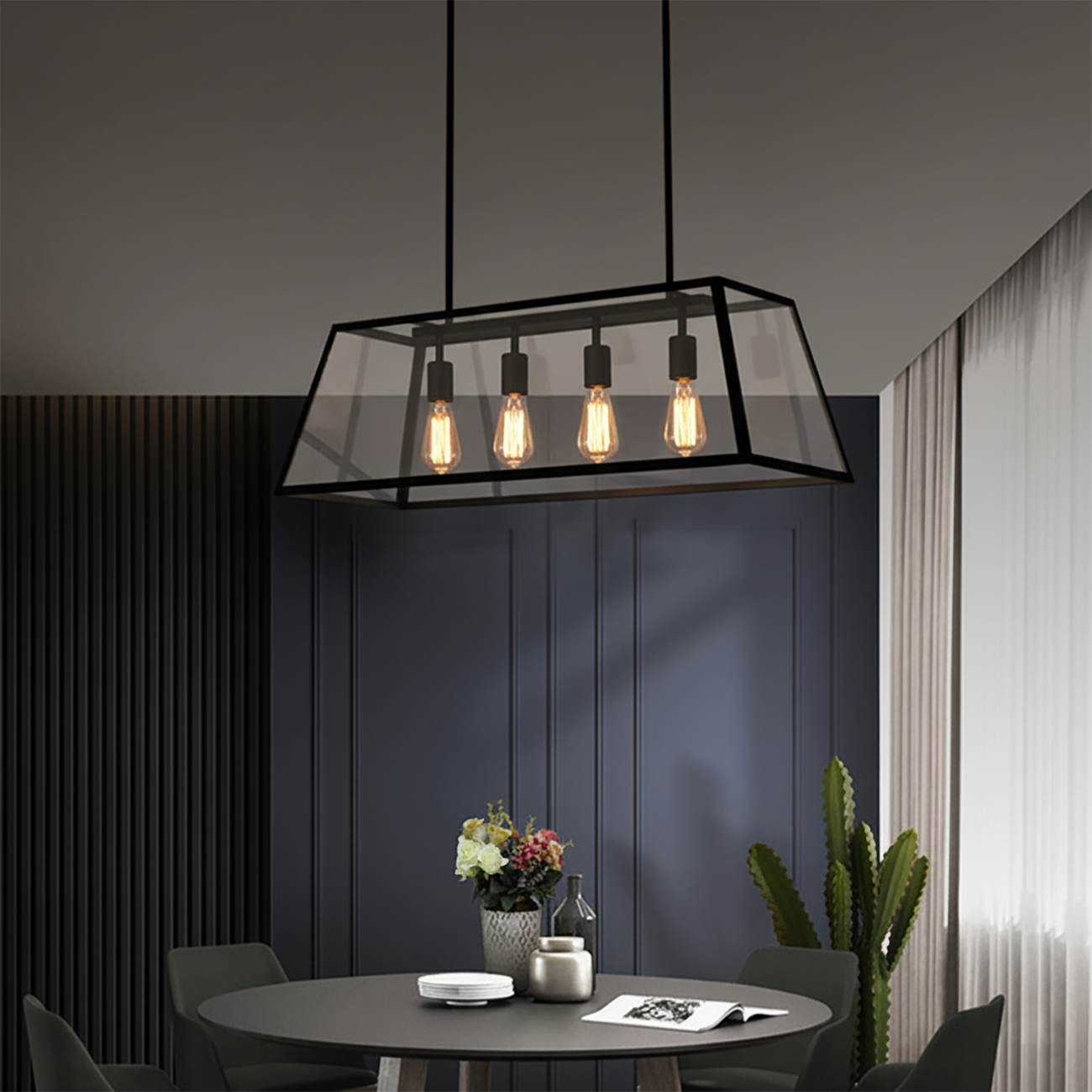 Industrial Gold Rectangle Adjustable Kitchen Island Light Image - 1 | homeyfad