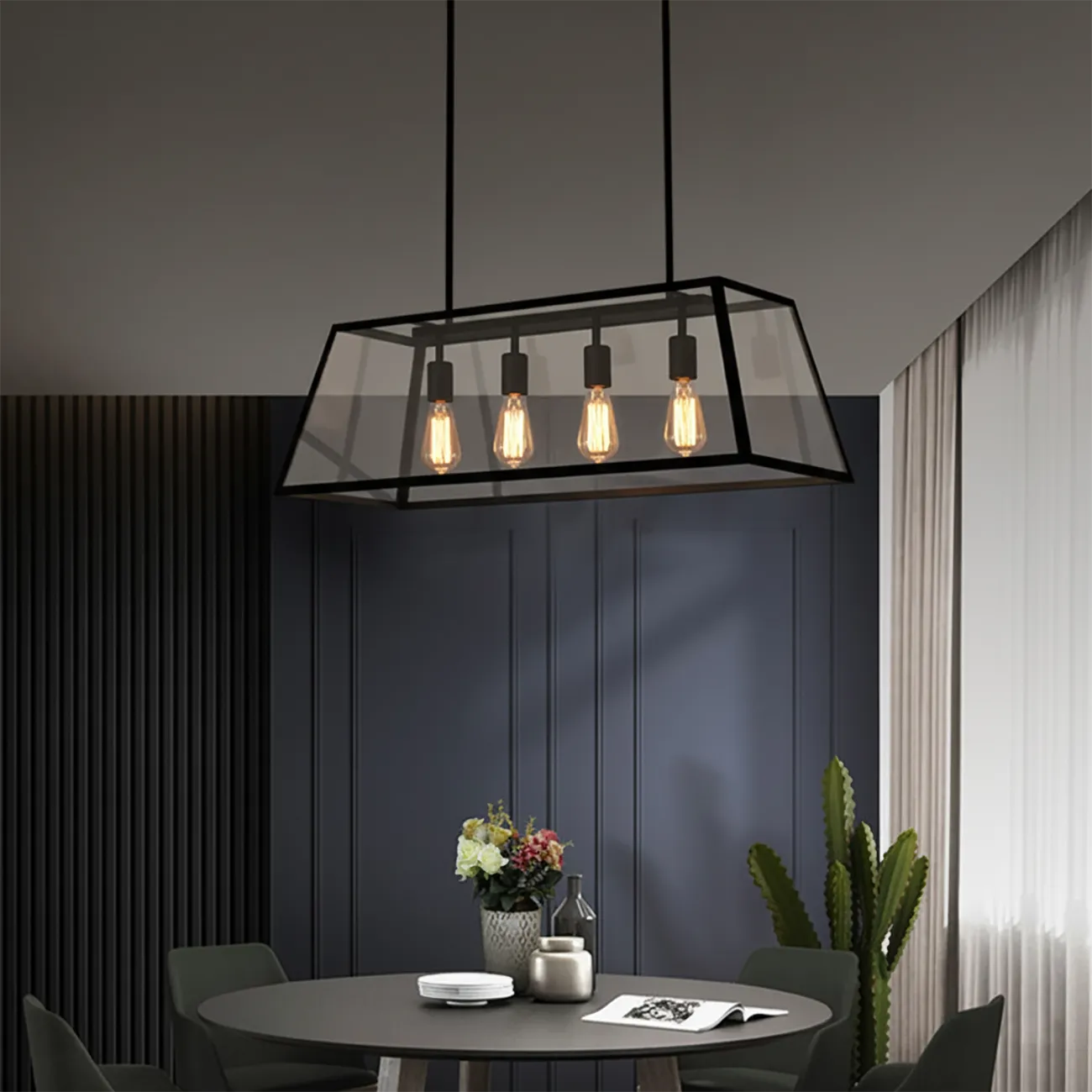 Industrial Gold Rectangle Adjustable Kitchen Island Light Image - 1