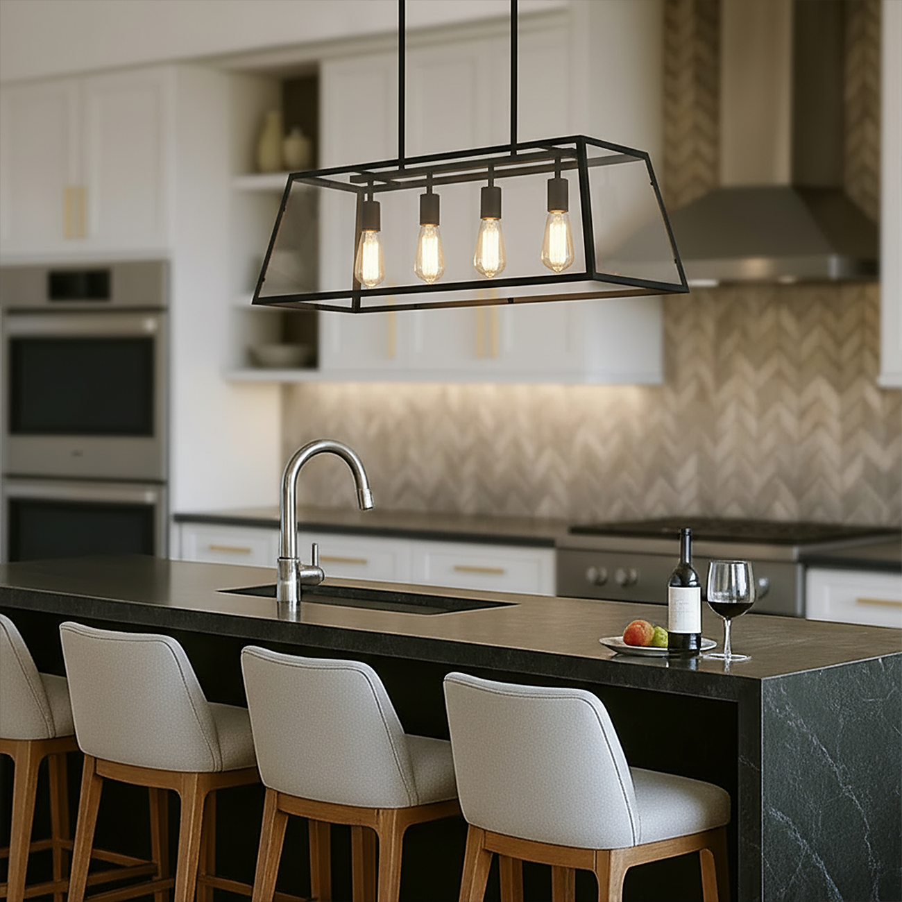 Industrial Gold Rectangle Adjustable Kitchen Island Light Image - 2 | homeyfad