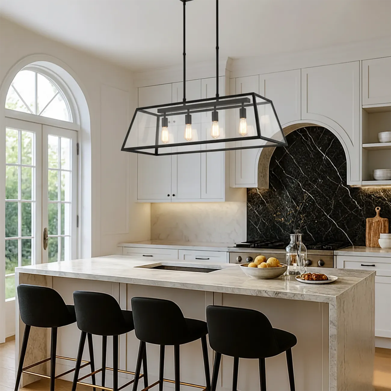 Industrial Gold Rectangle Adjustable Kitchen Island Light Image - 3