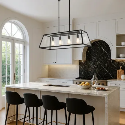 Industrial Gold Rectangle Adjustable Kitchen Island Light Image - 3