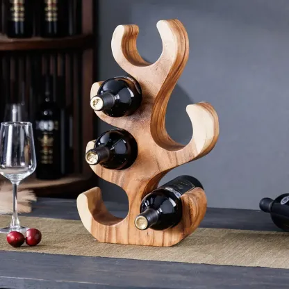 Solid Wood Tree Design Handcraftd Wine Rack Table Top Image - 3