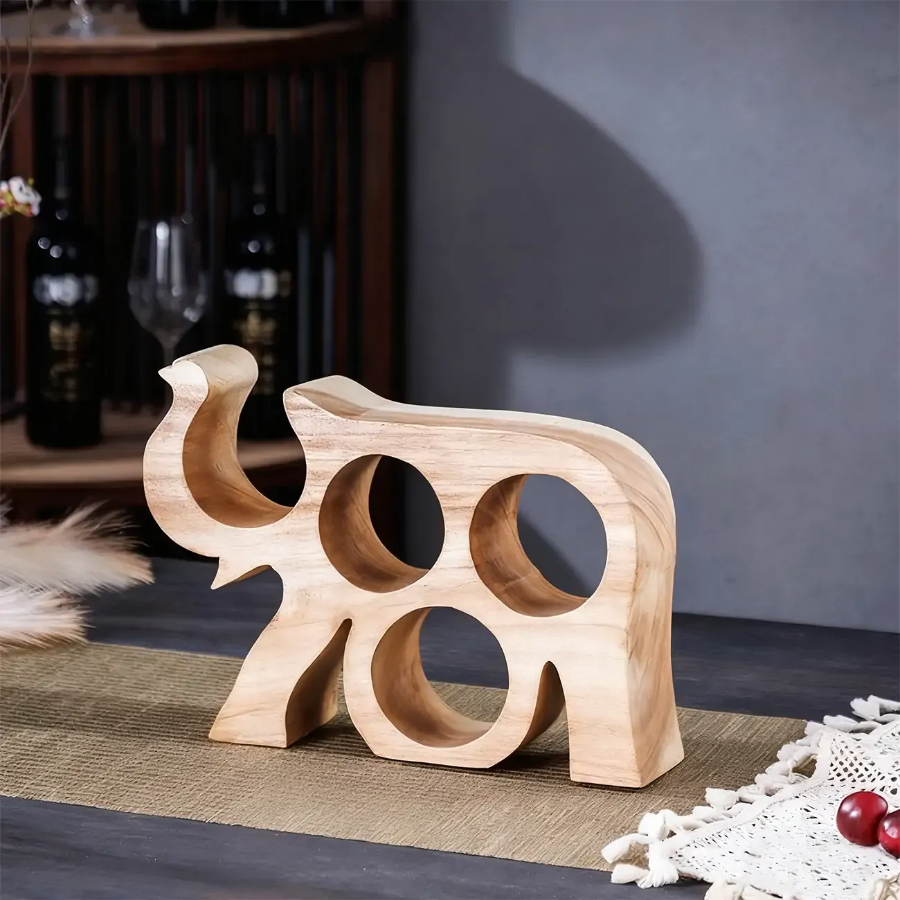 Solid Wood Tree Design Handcraftd Wine Rack Table Top Image - 4 | homeyfad