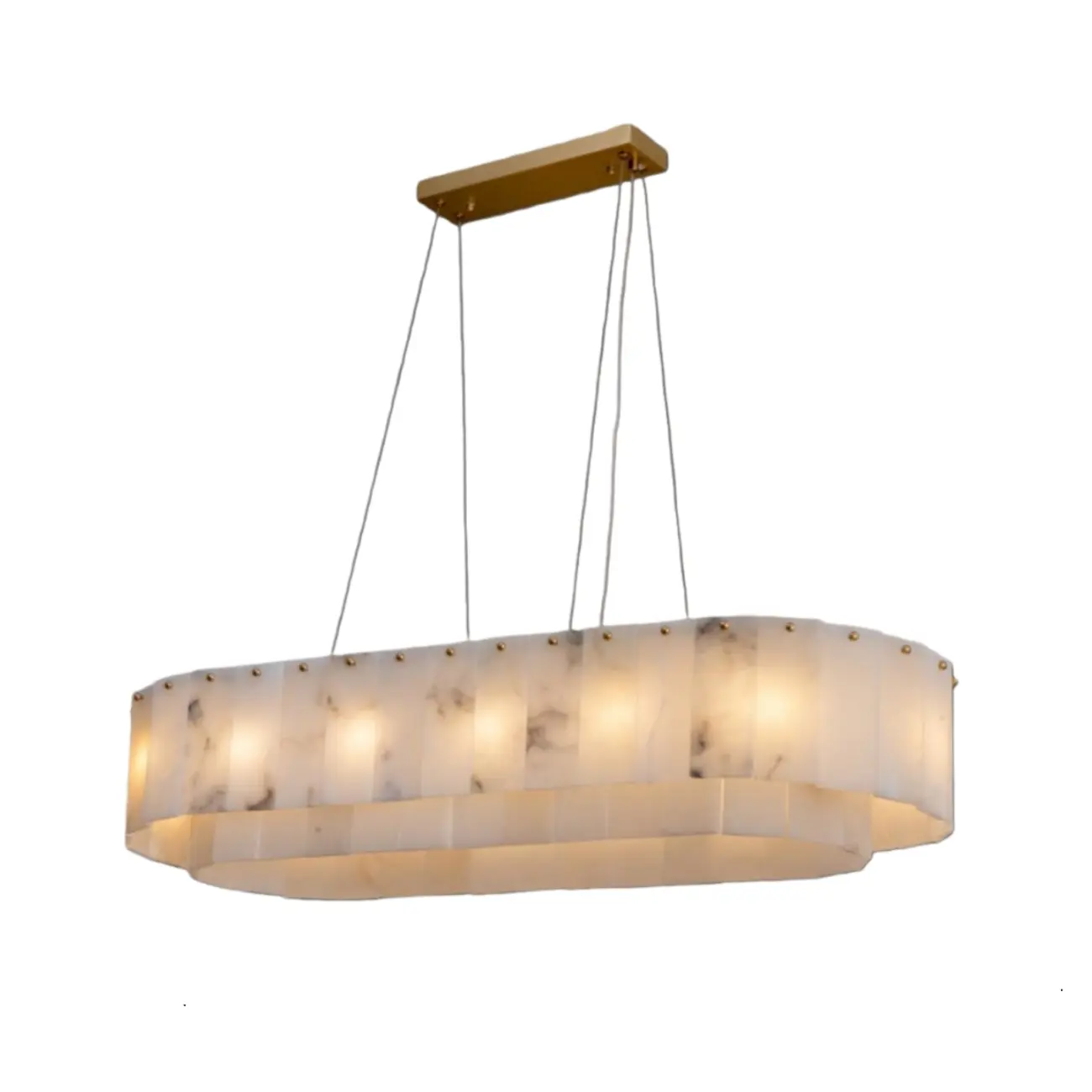 Modern White Alabaster Brass Long Oval Pendant Island Lights Image - 2 | homeyfad