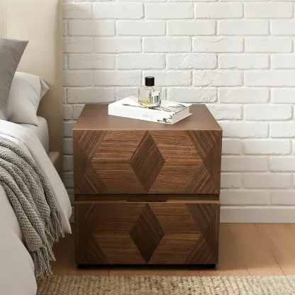 Elegant Nut Brown Narrow 2-drawer Wood Nightstand Image - 1