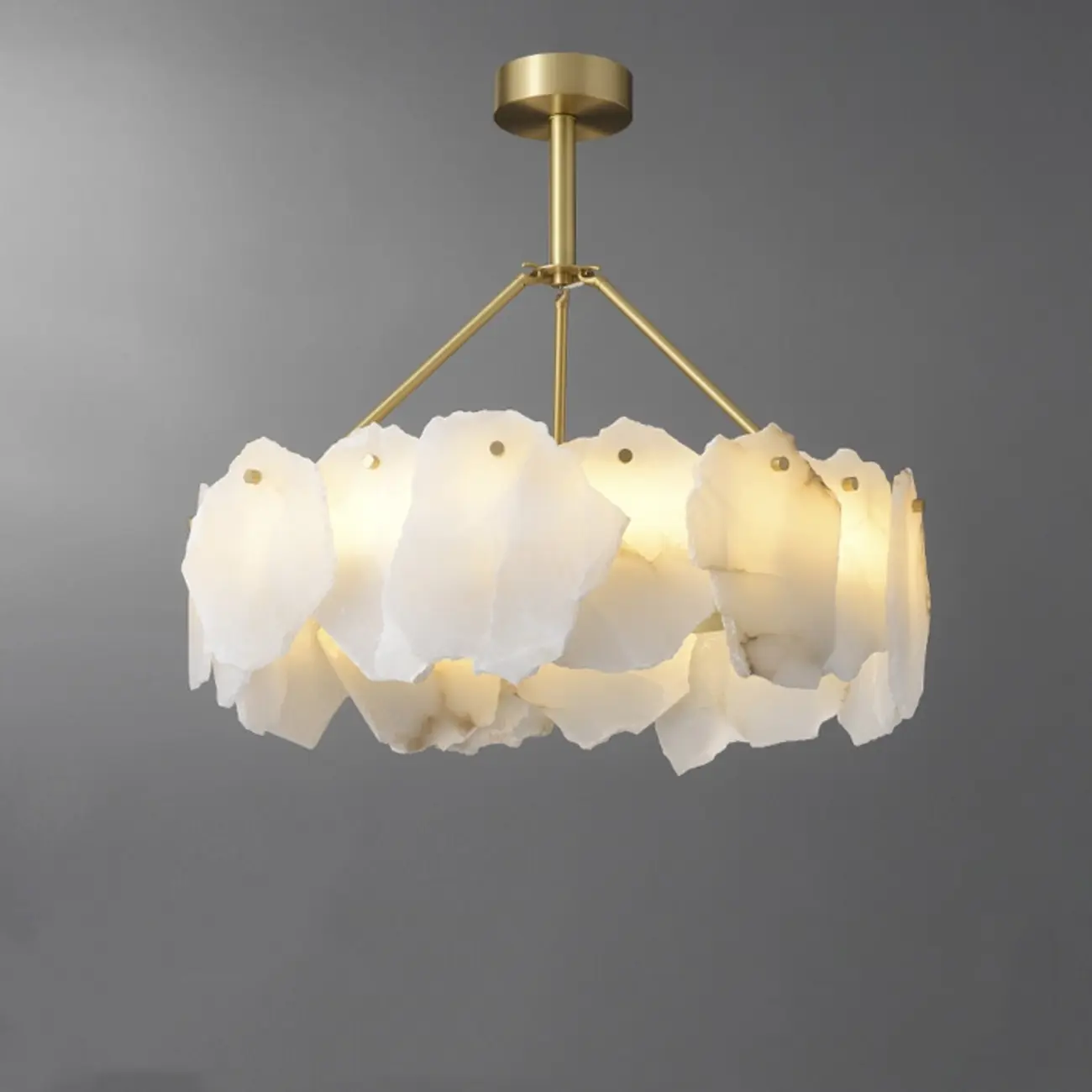 Modern Brass Downrod Circular White Alabaster Chandelier Image - 3 | homeyfad