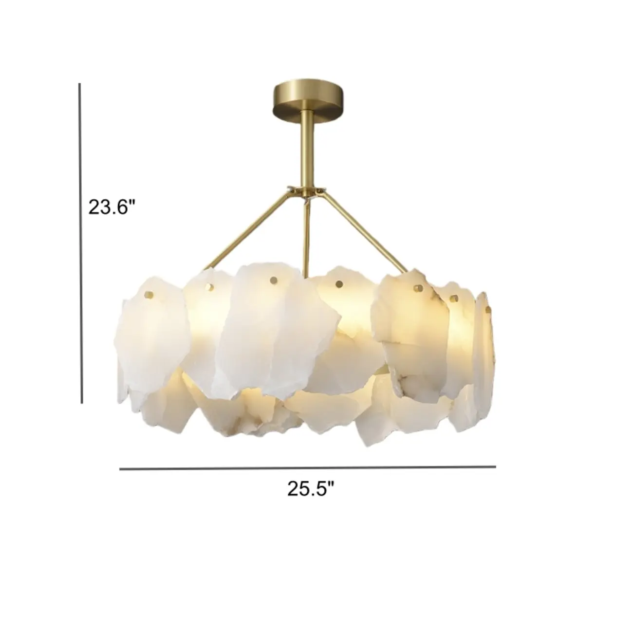 Modern Brass Downrod Circular White Alabaster Chandelier #size | homeyfad