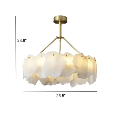 Modern Brass Downrod Circular White Alabaster Chandelier #size