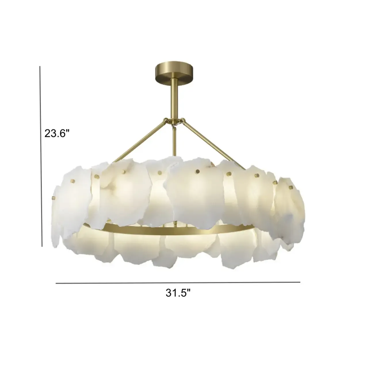 Modern Brass Downrod Circular White Alabaster Chandelier Image - 7