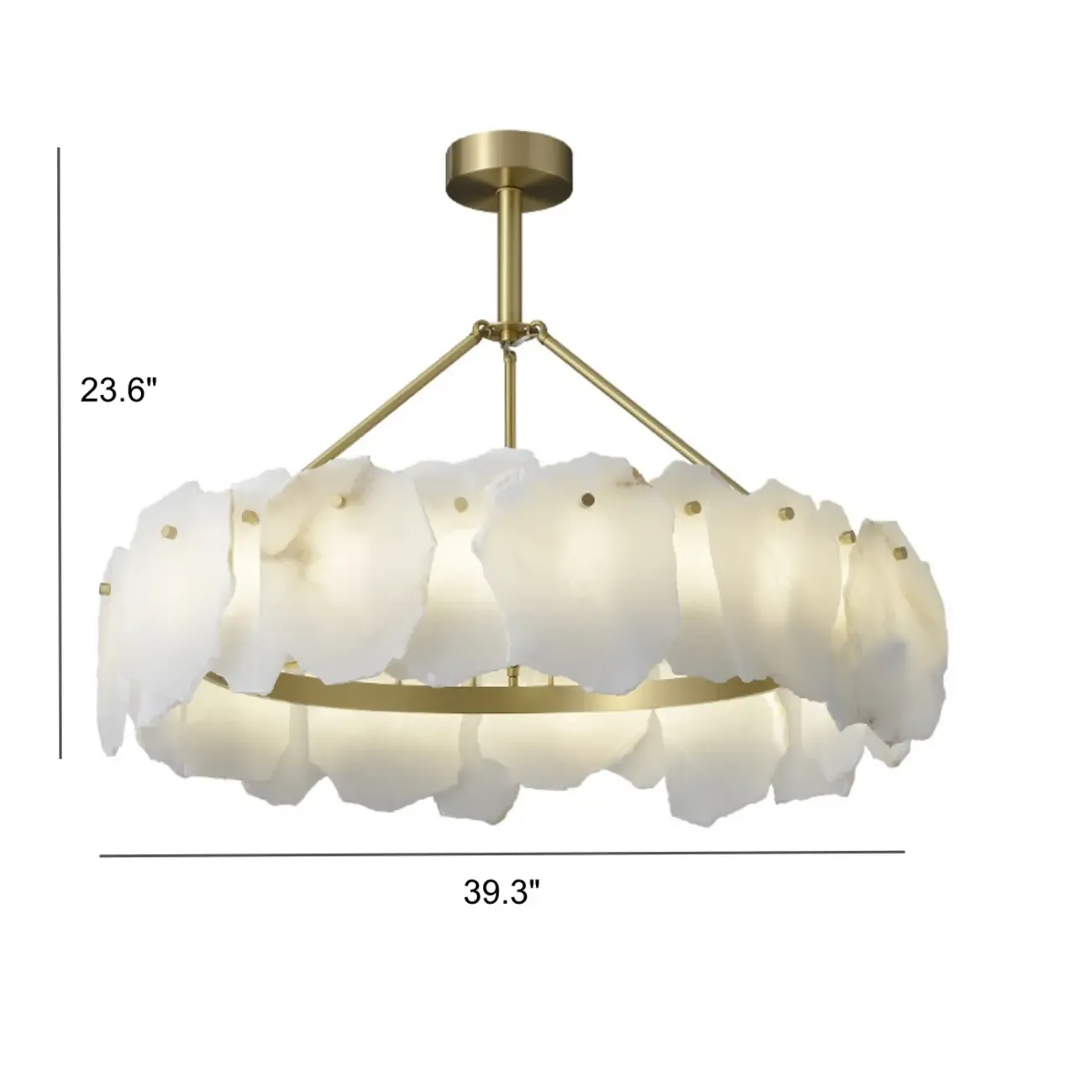 Modern Brass Downrod Circular White Alabaster Chandelier Image - 8