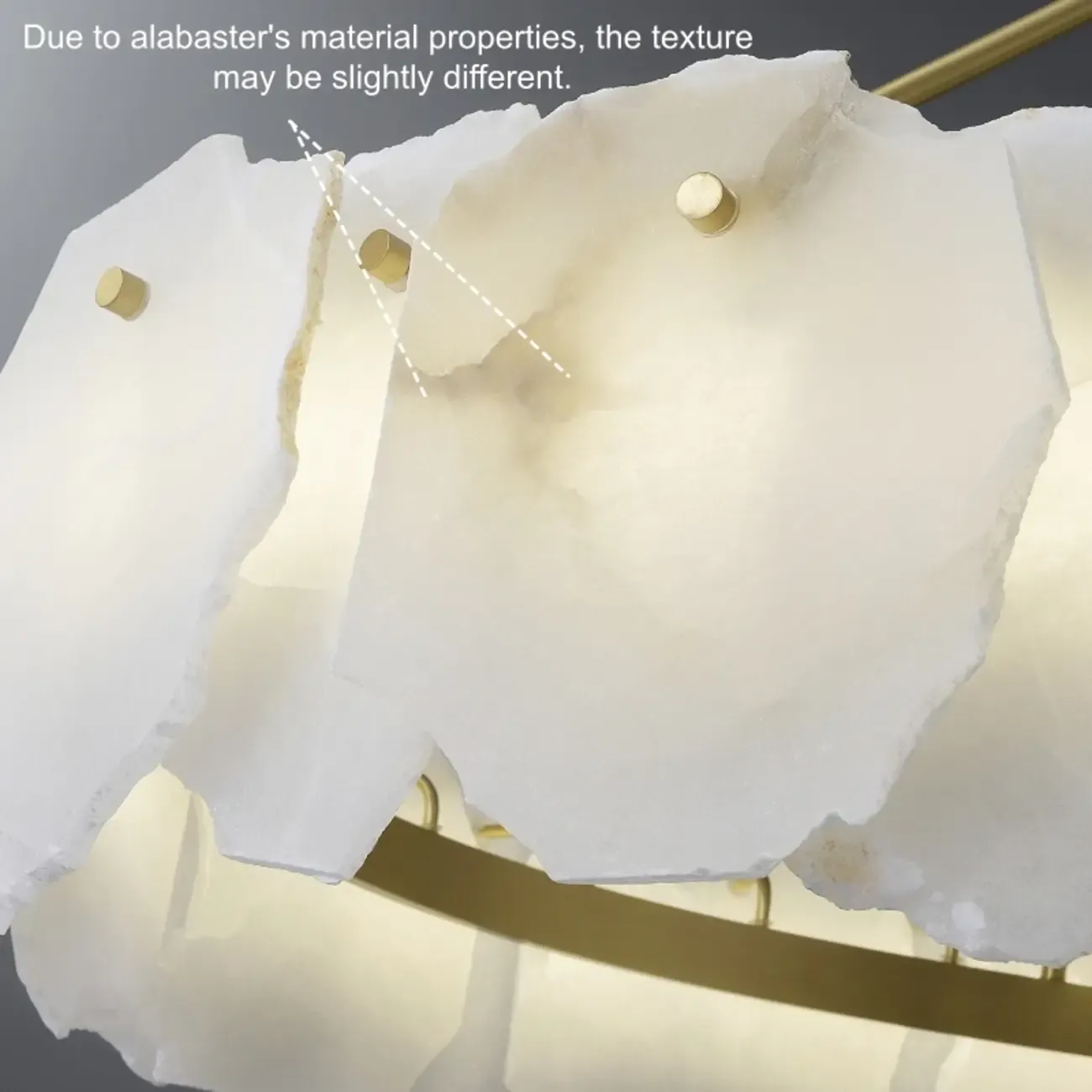 Modern Brass Downrod Circular White Alabaster Chandelier Image - 5