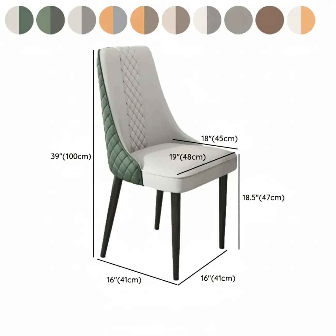 Faux Leather Dining Chair with High Back Sloped Arm #size