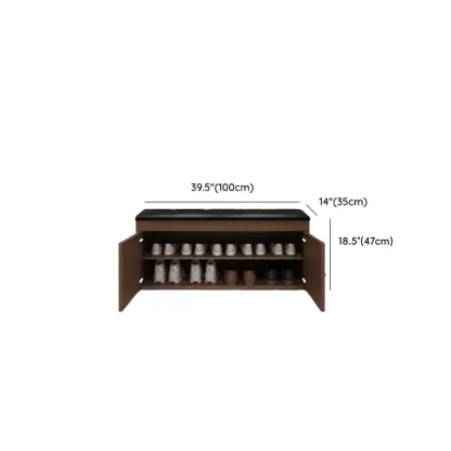 Leather Cushion Wooden Flip Top Storage Entryway Bench Image - 12