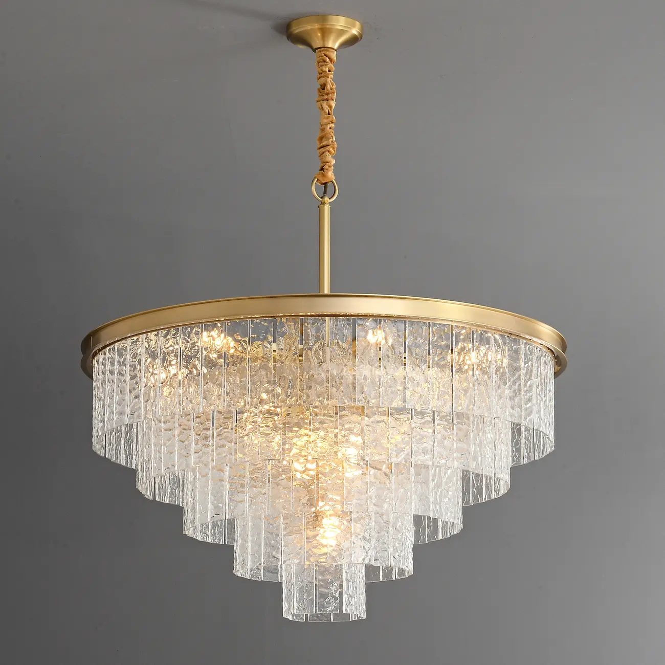 Modern Luxury Brass Downrod Tierd Glass Chandelier Image - 1 | homeyfad