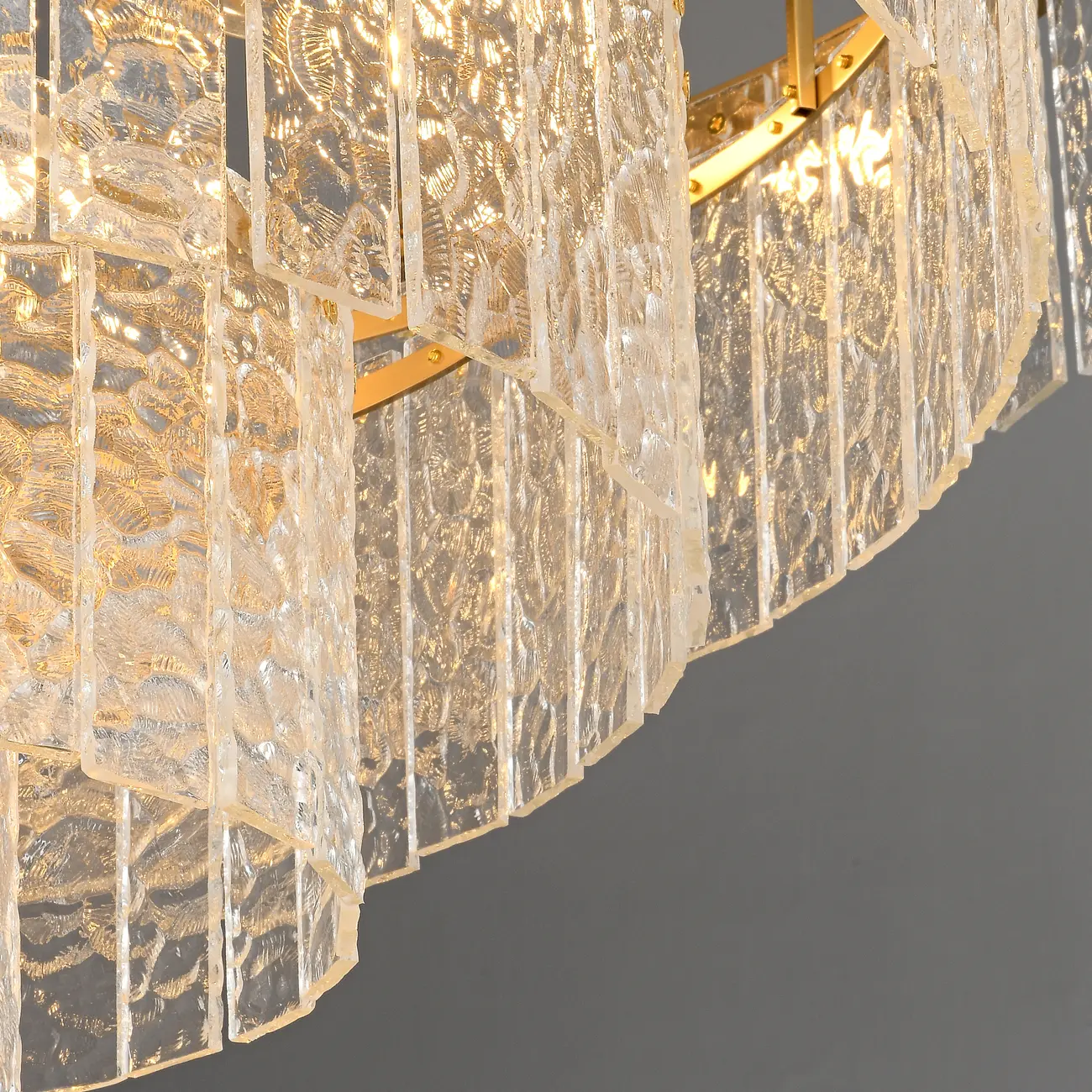 Modern Luxury Brass Downrod Tierd Glass Chandelier Image - 5 | homeyfad