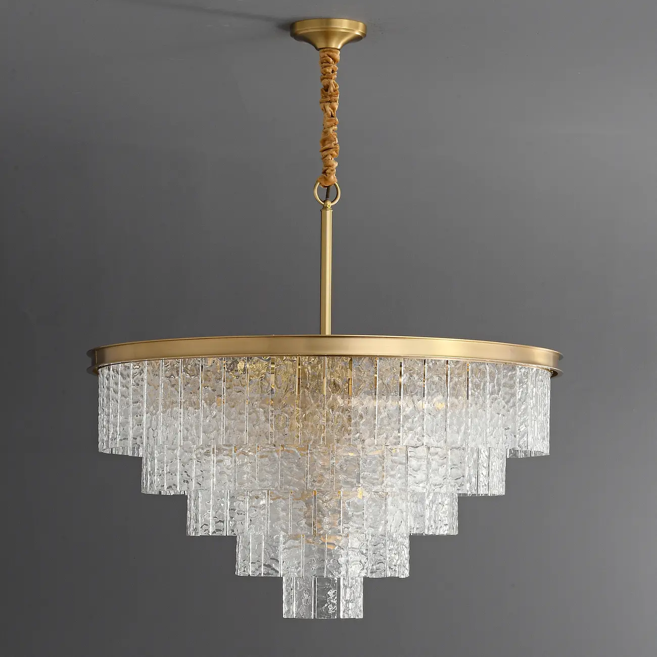 Modern Luxury Brass Downrod Tierd Glass Chandelier Image - 3 | homeyfad