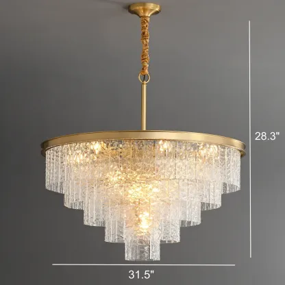 Modern Luxury Brass Downrod Tierd Glass Chandelier Image - 8