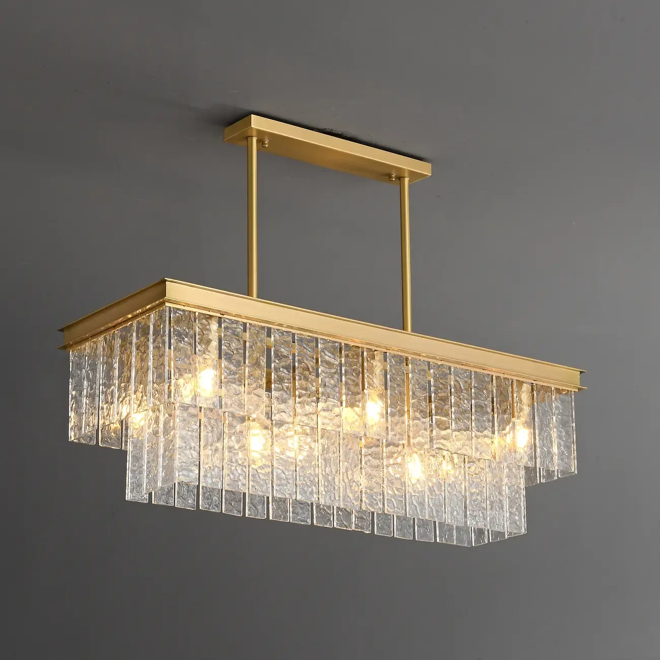 Modern Luxury Brass Glass Rectangular  2-Tier Island Lights-HomeyFad Image - 1