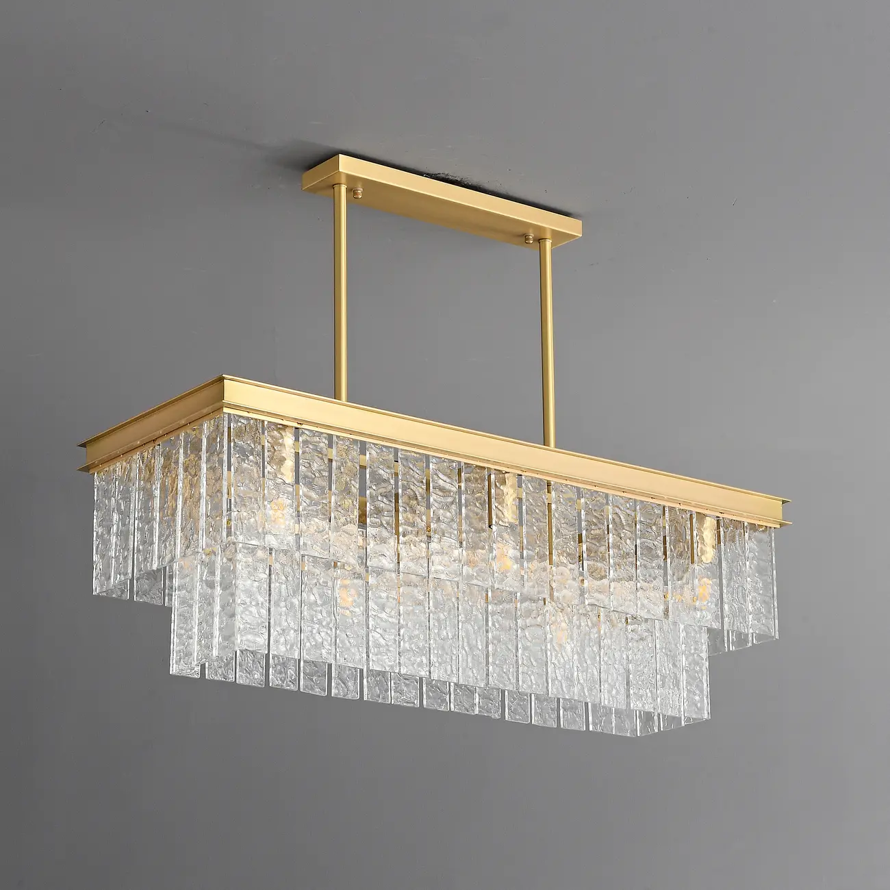 Modern Luxury Brass Glass Rectangular  2-Tier Island Lights-HomeyFad Image - 3 | homeyfad