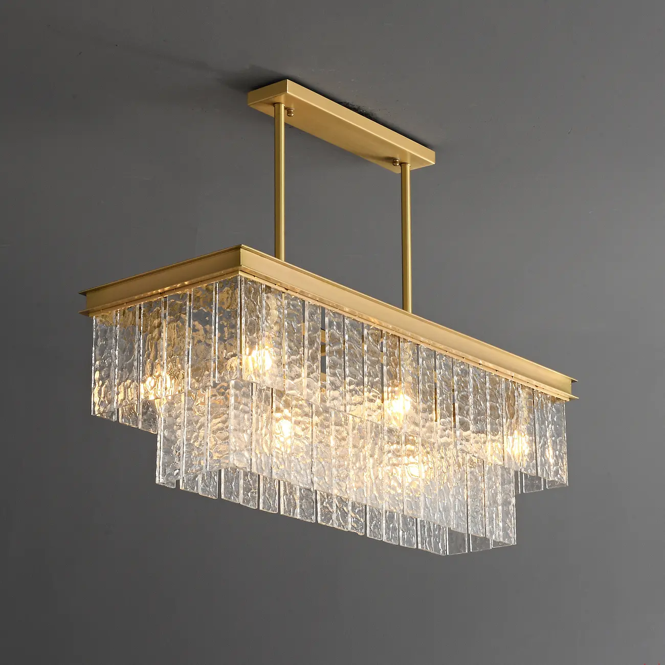 Modern Luxury Brass Glass Rectangular  2-Tier Island Lights-HomeyFad Image - 4 | homeyfad