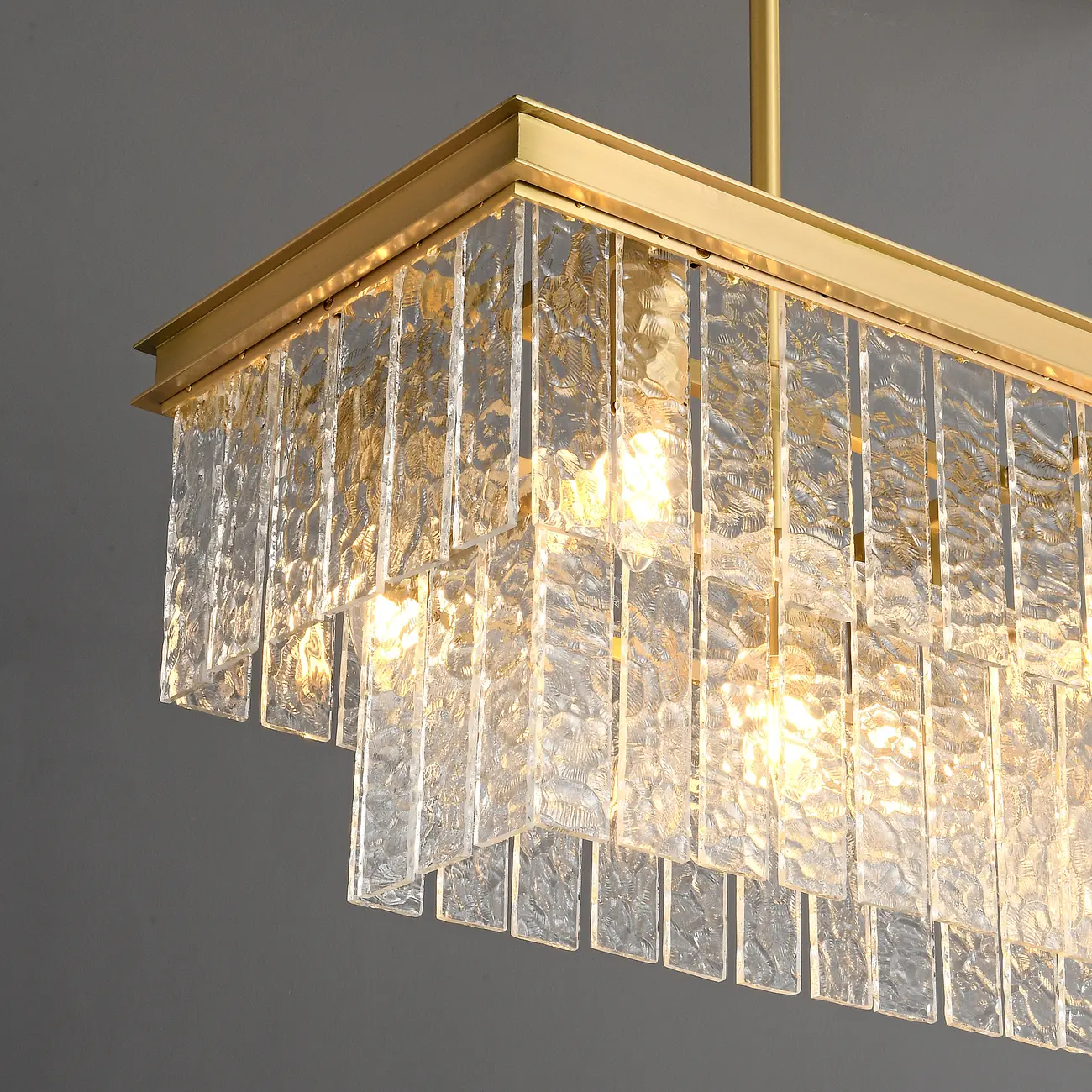 Modern Luxury Brass Glass Rectangular  2-Tier Island Lights-HomeyFad Image - 5 | homeyfad