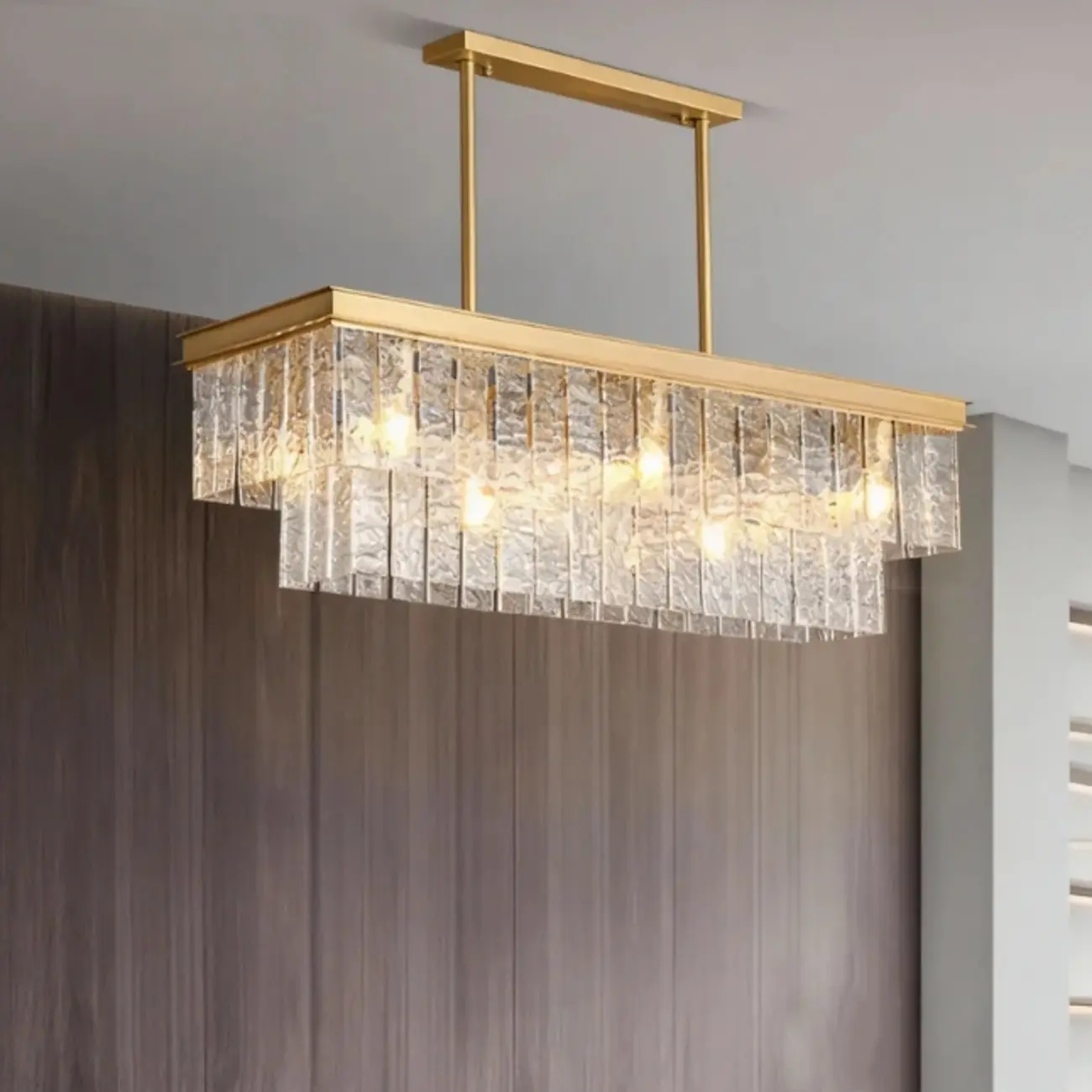 Modern Luxury Brass Glass Rectangular  2-Tier Island Lights-HomeyFad Image - 2 | homeyfad