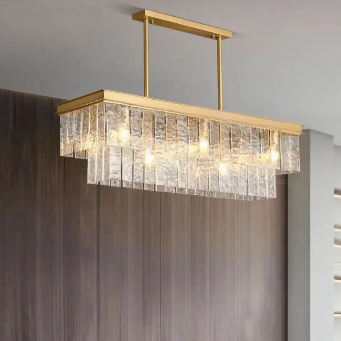 Modern Luxury Brass Glass Rectangular  2-Tier Island Lights-HomeyFad Image - 2