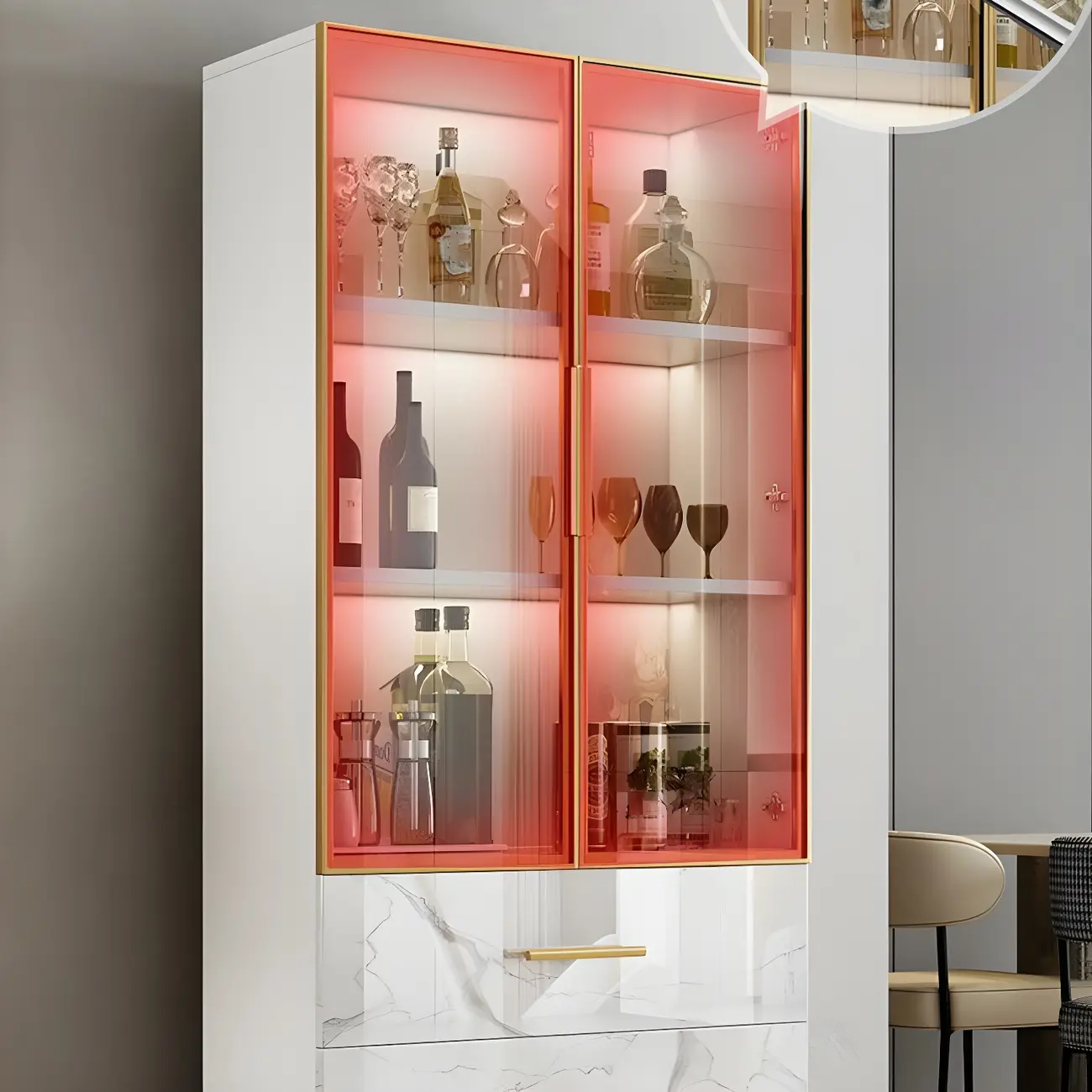 Modern Gold White Marble-Textured Wood Glass Versatile Cabinet Image - 8 | homeyfad