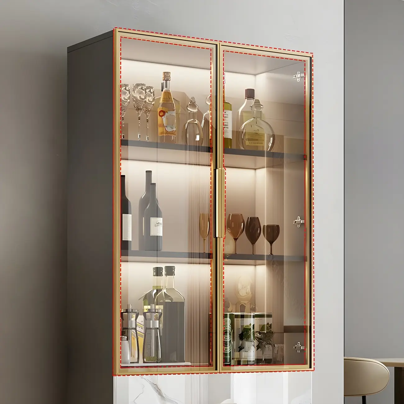 Modern Gold White Marble-Textured Wood Glass Versatile Cabinet Image - 10 | homeyfad