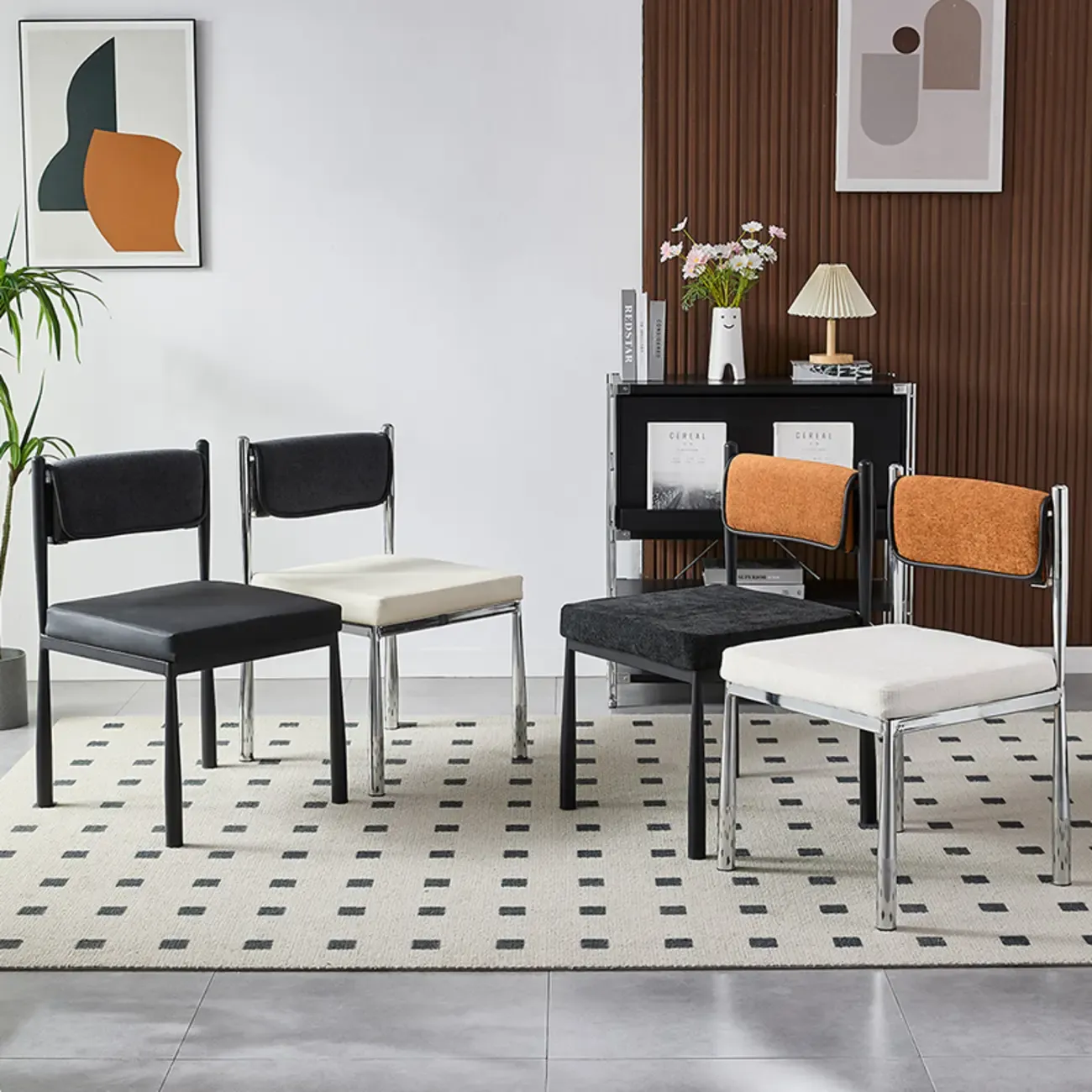 Mid-Century Modern Linen Upholstered Dining Chair Image - 1