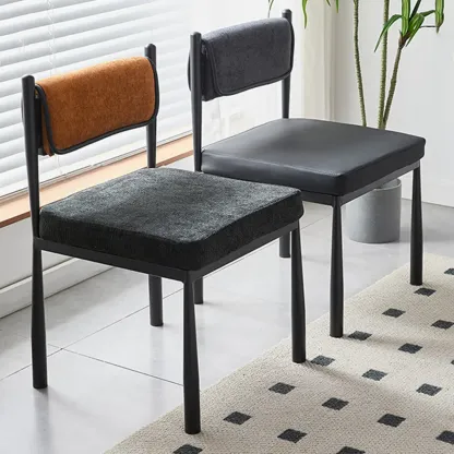 Mid-Century Modern Linen Upholstered Dining Chair Image - 2