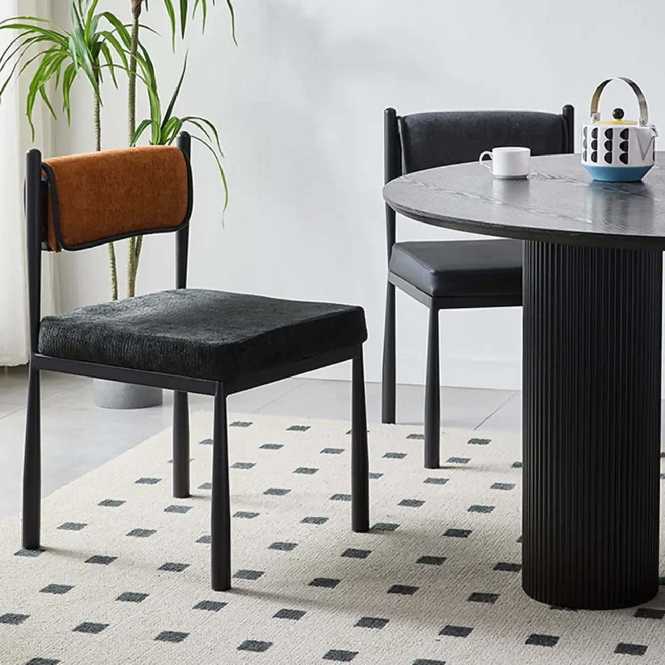 Mid-Century Modern Linen Upholstered Dining Chair Image - 4