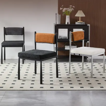 Mid-Century Modern Linen Upholstered Dining Chair Image - 3