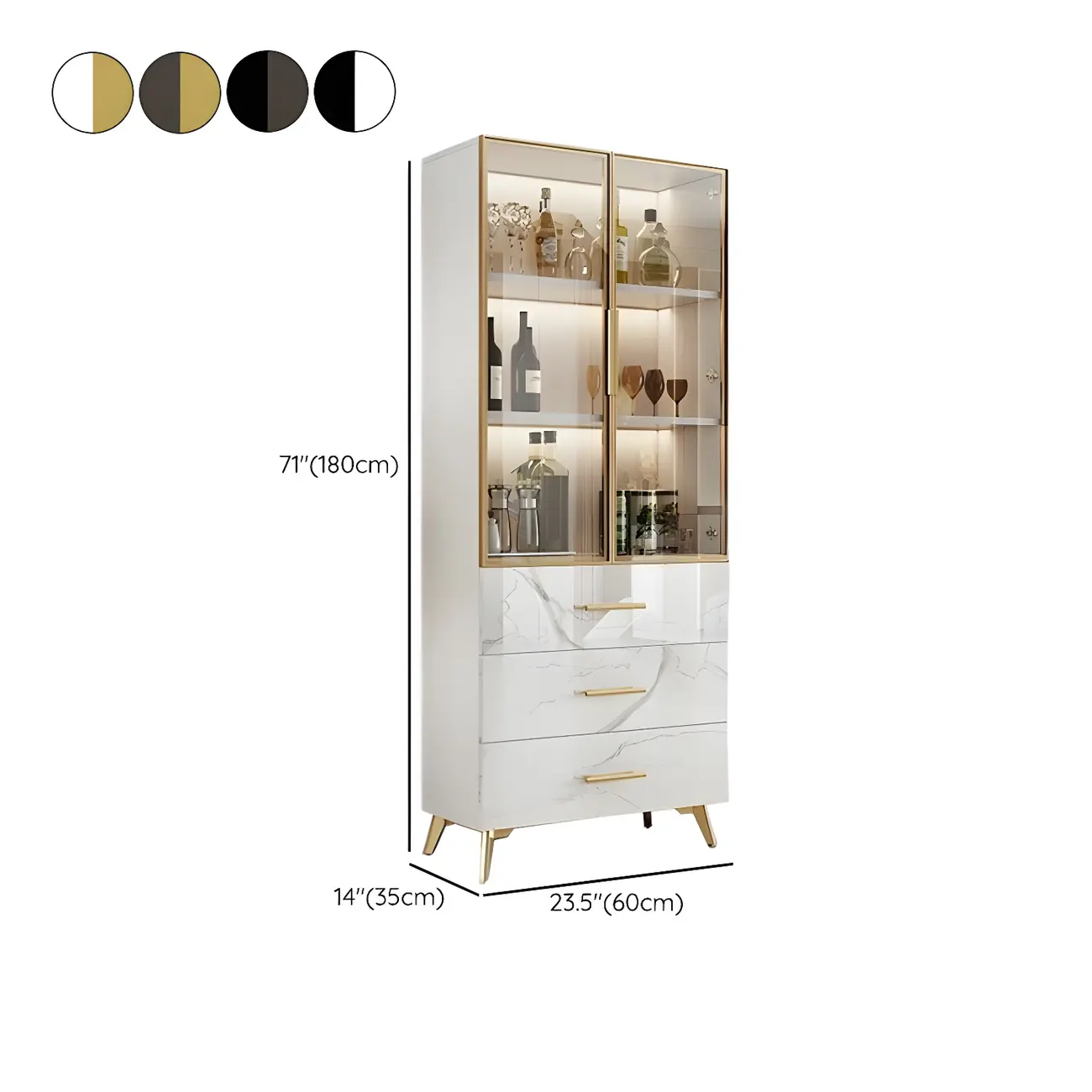 Modern Gold White Marble-Textured Wood Glass Versatile Cabinet Image - 19 | homeyfad