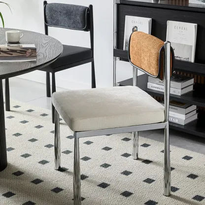 Mid-Century Modern Linen Upholstered Dining Chair Image - 5