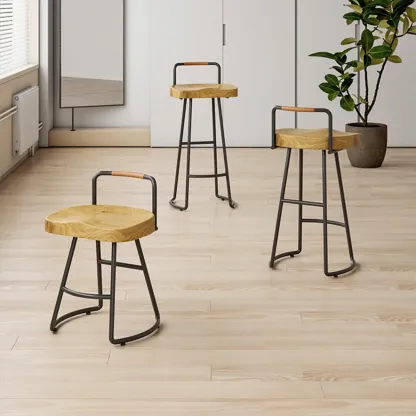 Modern Nordic Solid Wood Bar Stool Set of 2 Image - 2