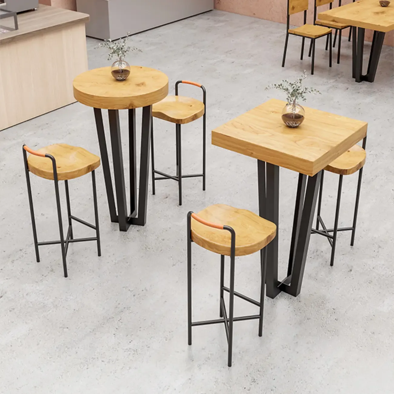Modern Nordic Solid Wood Bar Stool Set of 2 Image - 6