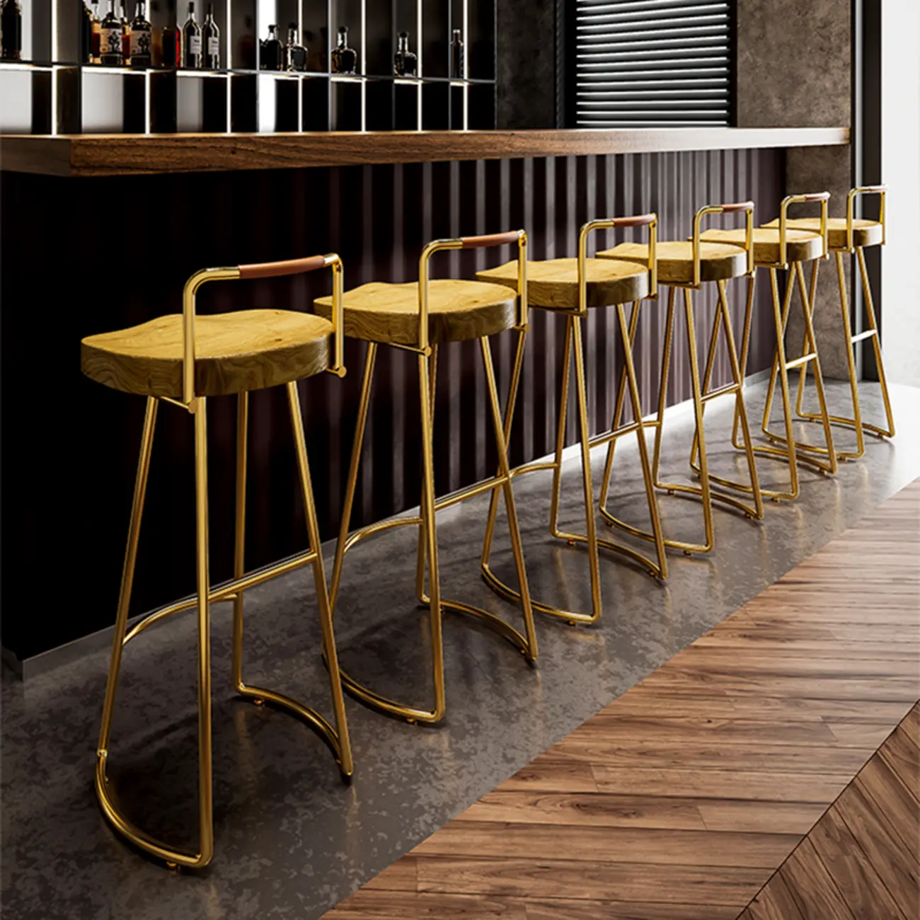 Modern Nordic Solid Wood Bar Stool Set of 2 Image - 3 | homeyfad