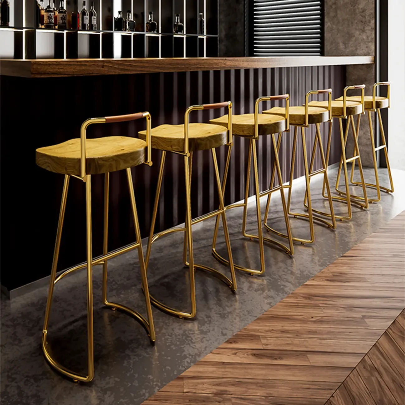 Modern Nordic Solid Wood Bar Stool Set of 2 Image - 3