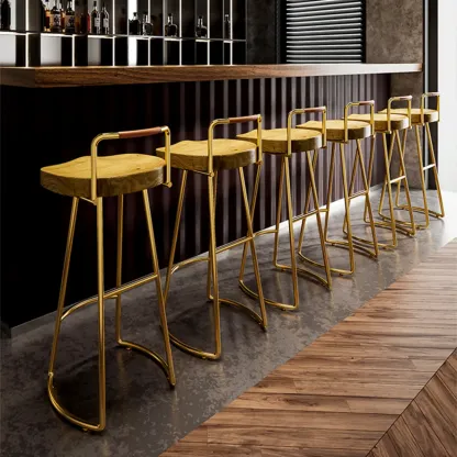 Modern Nordic Solid Wood Bar Stool Set of 2 Image - 3