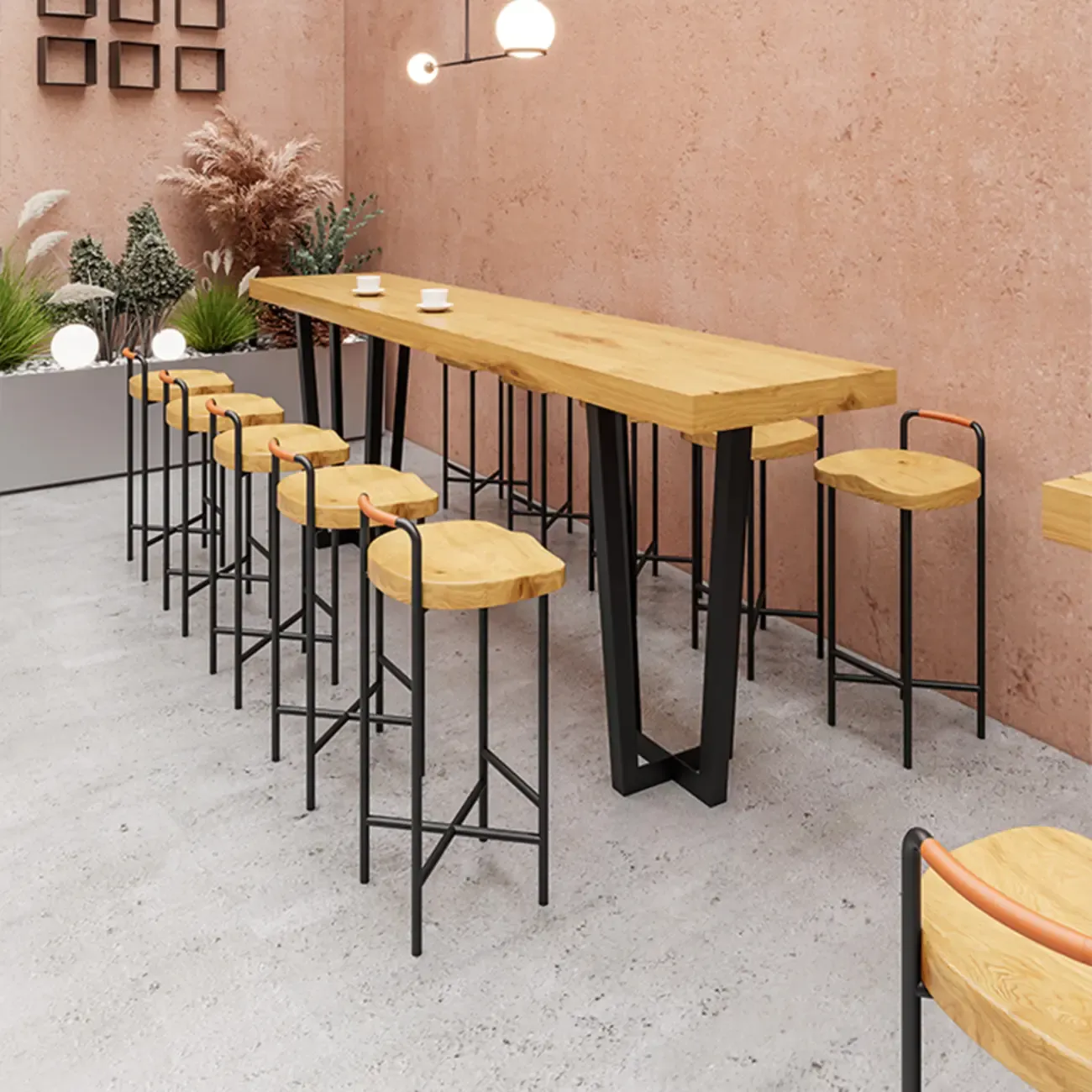 Modern Nordic Solid Wood Bar Stool Set of 2 Image - 7