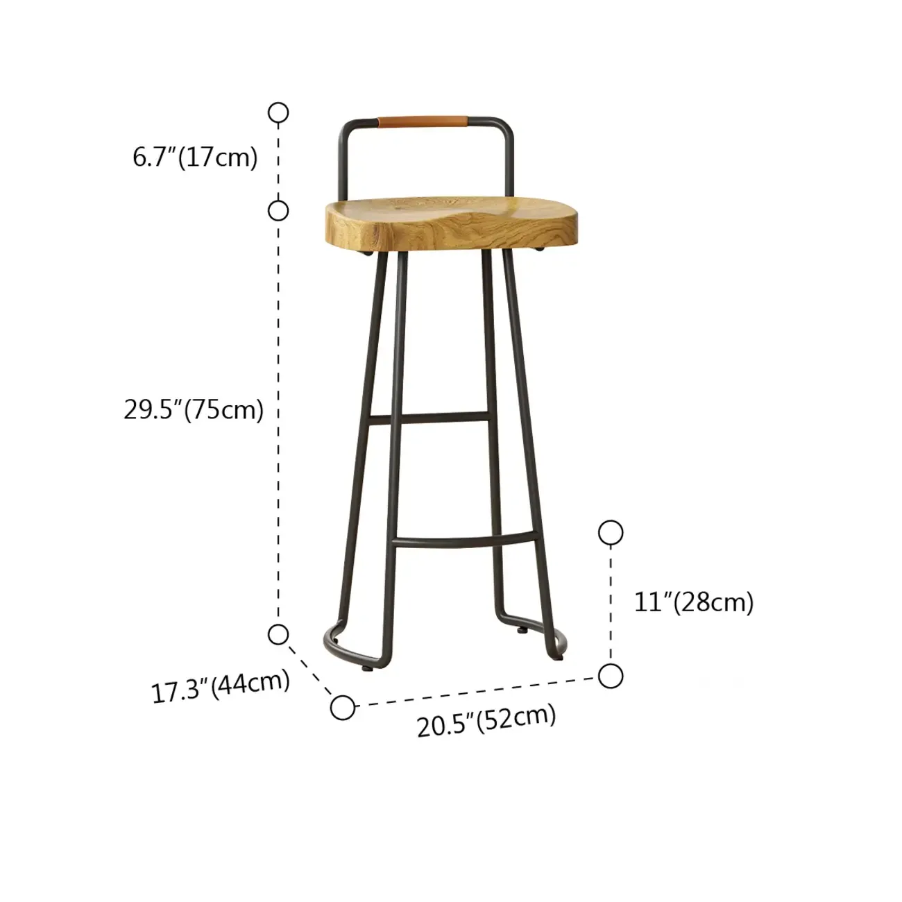 Modern Nordic Solid Wood Bar Stool Set of 2 #size