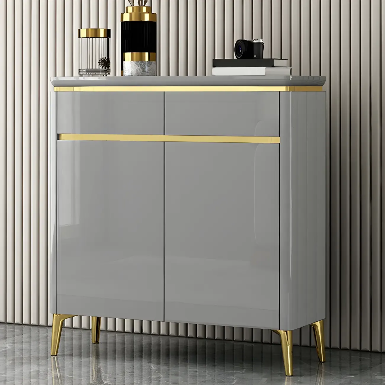 Luxury Grey/White Wooden Entryway Shoe Storage Cabinet Image - 2