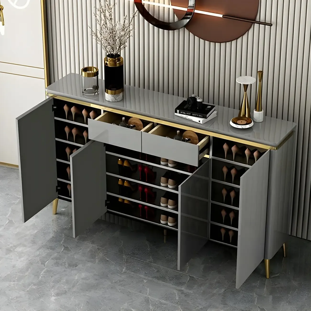 Luxury Grey/White Wooden Entryway Shoe Storage Cabinet Image - 4